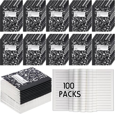 Fainne 100 Pack Mini Composition Notebook Bulk 4.5 "x 3.3" كتب تكوين الجيب التراكيب الضيقة الحكمية الصغيرة كتب مجلس الكتب الرخامية للطلاب كلية كلية كلية 60 صفحة (أسود) in Kuwait