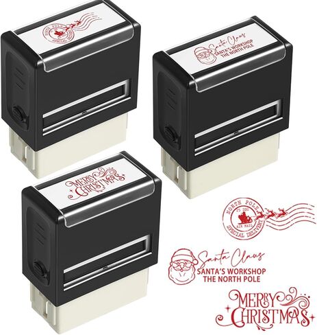 Pasimy 3 Pcs Christmas Self Rubber Stamps with Red Ink North Pole Self Inking Stamp Santa Claus Signature Reindeer Christmas Tag for Adults Office School Party (Red) in Saudi Arabia