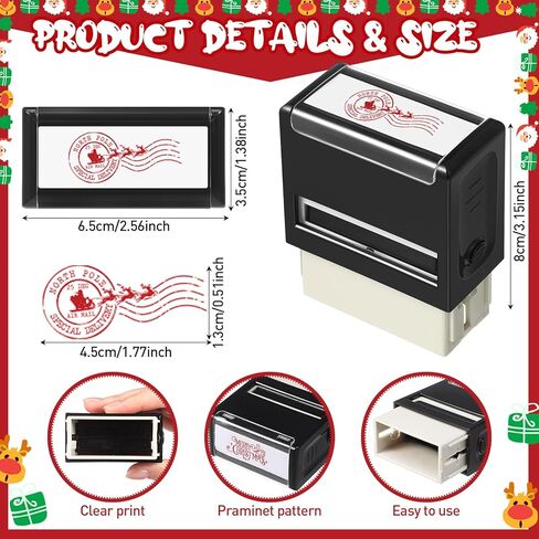 Pasimy 3 Pcs Christmas Self Rubber Stamps with Red Ink North Pole Self Inking Stamp Santa Claus Signature Reindeer Christmas Tag for Adults Office School Party (Red) in Saudi Arabia