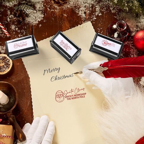 Pasimy 3 Pcs Christmas Self Rubber Stamps with Red Ink North Pole Self Inking Stamp Santa Claus Signature Reindeer Christmas Tag for Adults Office School Party (Red) in Saudi Arabia