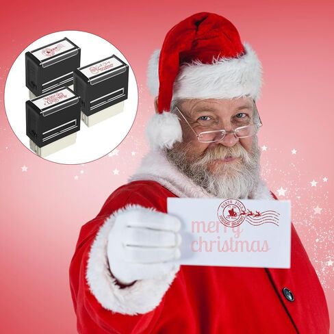 Pasimy 3 Pcs Christmas Self Rubber Stamps with Red Ink North Pole Self Inking Stamp Santa Claus Signature Reindeer Christmas Tag for Adults Office School Party (Red) in Saudi Arabia