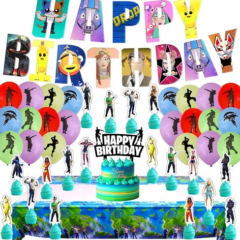Gaming Birthday Decoration Supplies, Video Game Banner, Tablecloth, Balloons, Toppers in Saudi Arabia