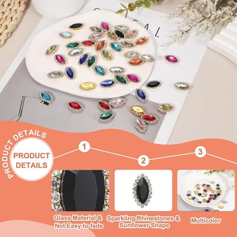 Harfington 30pcs خياطة على Rhinestone 7x15mm قطرة كريستال راينستون المعادن Flatback خياطة ملحقات الملابس المخلب لالتقاط الحرف اليدوية DIY ملابس الملابس ، والأحذية ، والذهب ، والذهب in Kuwait