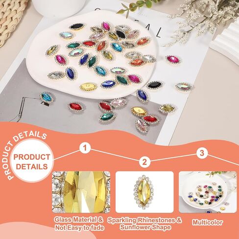 Harfington 30pcs خياطة على Rhinestone 7x15mm قطرة كريستال راينستون المعادن Flatback خياطة ملحقات الملابس المخلب لالتقاط الحرف اليدوية DIY ملابس الملابس ، والأحذية ، والذهب ، والذهب in Kuwait
