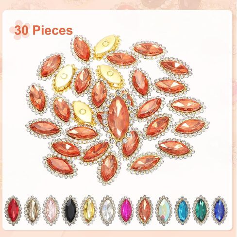Harfington 30pcs خياطة على Rhinestone 7x15mm قطرة كريستال راينستون المعادن Flatback خياطة ملحقات الملابس المخلب لالتقاط الحرف اليدوية DIY ملابس الملابس ، والأحذية ، والذهب ، والذهب in Saudi Arabia