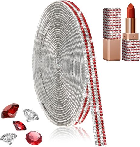 FULZTEY Glitter Crystal Rhinestone Ribbon,4 Rows Diamond Ribbon with 2 mm Gems for DIY Crafts,Red White Rhinestone Strip Sticker,Bling 4 Yards Crystal Trim Adhesive for Car Wedding Party Decoration in Saudi Arabia