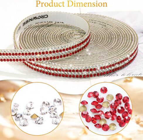 FULZTEY Glitter Crystal Rhinestone Ribbon,4 Rows Diamond Ribbon with 2 mm Gems for DIY Crafts,Red White Rhinestone Strip Sticker,Bling 4 Yards Crystal Trim Adhesive for Car Wedding Party Decoration in Saudi Arabia