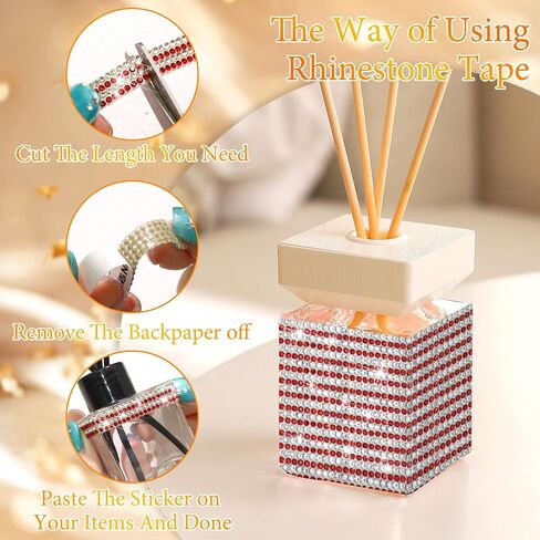 FULZTEY Glitter Crystal Rhinestone Ribbon,4 Rows Diamond Ribbon with 2 mm Gems for DIY Crafts,Red White Rhinestone Strip Sticker,Bling 4 Yards Crystal Trim Adhesive for Car Wedding Party Decoration in Saudi Arabia