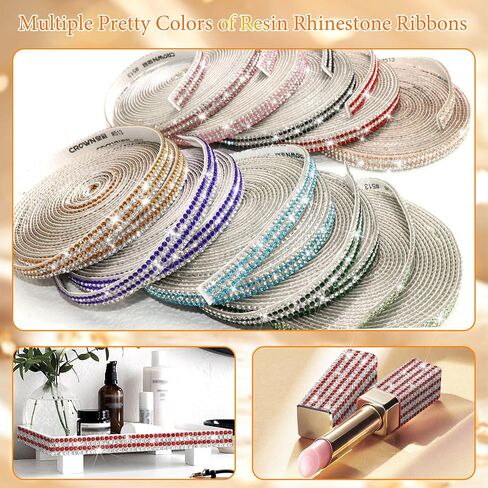 FULZTEY Glitter Crystal Rhinestone Ribbon,4 Rows Diamond Ribbon with 2 mm Gems for DIY Crafts,Red White Rhinestone Strip Sticker,Bling 4 Yards Crystal Trim Adhesive for Car Wedding Party Decoration in Saudi Arabia