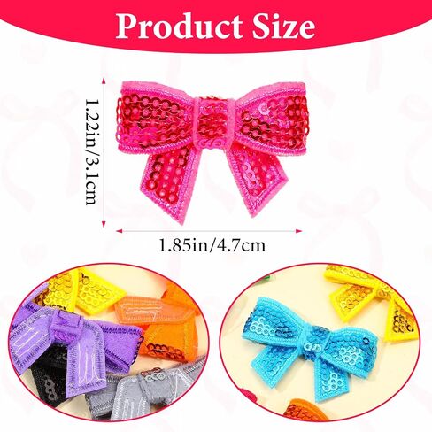 30Pcs Mini Bow Sequin Glitter Bow Iron on Patches Shiny Small Bowknot Sequin Patches Applique Embroidered Patches for Clothing Hats Bags Jackets Jeans DIY Accessory Valentine Decoration in Saudi Arabia