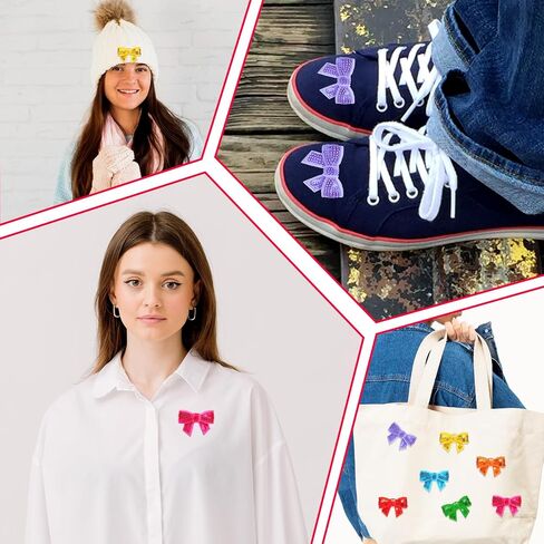 30Pcs Mini Bow Sequin Glitter Bow Iron on Patches Shiny Small Bowknot Sequin Patches Applique Embroidered Patches for Clothing Hats Bags Jackets Jeans DIY Accessory Valentine Decoration in Saudi Arabia