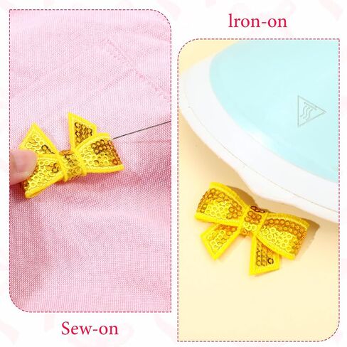 30Pcs Mini Bow Sequin Glitter Bow Iron on Patches Shiny Small Bowknot Sequin Patches Applique Embroidered Patches for Clothing Hats Bags Jackets Jeans DIY Accessory Valentine Decoration in Saudi Arabia