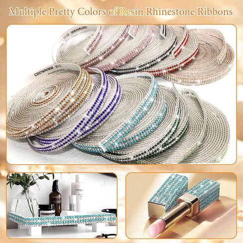 FULZTEY Glitter Crystal Rhinestone Ribbon,4 Rows Diamond Ribbon with 2 mm Gems for DIY Crafts,Red White Rhinestone Strip Sticker,Bling 4 Yards Crystal Trim Adhesive for Car Wedding Party Decoration in Kuwait