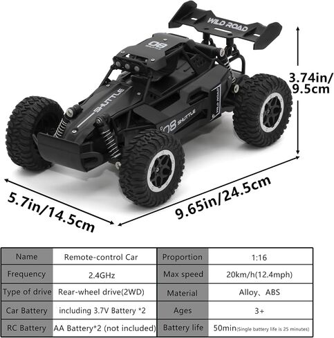 سيارات التحكم عن بعد RC CARS 1:16 جميع التضاريس Monster Truck LED LED HELDHOLS ، Outdoor 2WD OFF ROAD HOPBY RC 2.4GHz HIGH ، 20 KM/H RC CAR TOYS GIFT FOR KIDS BOYS 3 4 5-12 (Black) in Kuwait