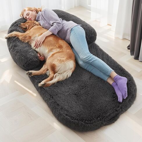 Foldable Man Dog Bed, Orthopedic Memory Foam Man Size Dog Bed, Large pet Bed, Artificial Fur Adult pet Sofa, Gray, 71 "x41 x12“ in Kuwait