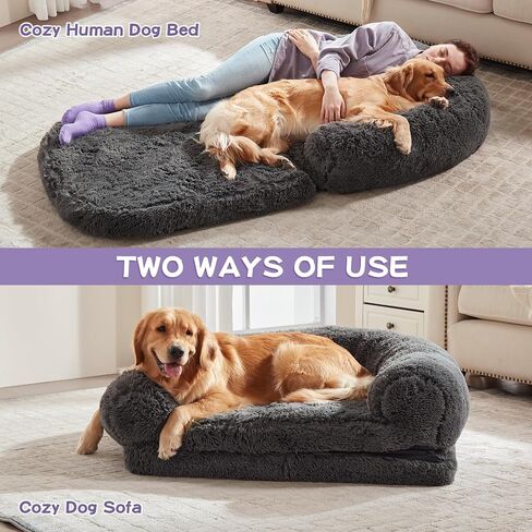 Foldable Man Dog Bed, Orthopedic Memory Foam Man Size Dog Bed, Large pet Bed, Artificial Fur Adult pet Sofa, Gray, 71 "x41 x12“ in Kuwait