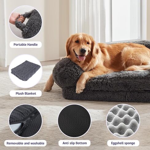 Foldable Man Dog Bed, Orthopedic Memory Foam Man Size Dog Bed, Large pet Bed, Artificial Fur Adult pet Sofa, Gray, 71 "x41 x12“ in Kuwait