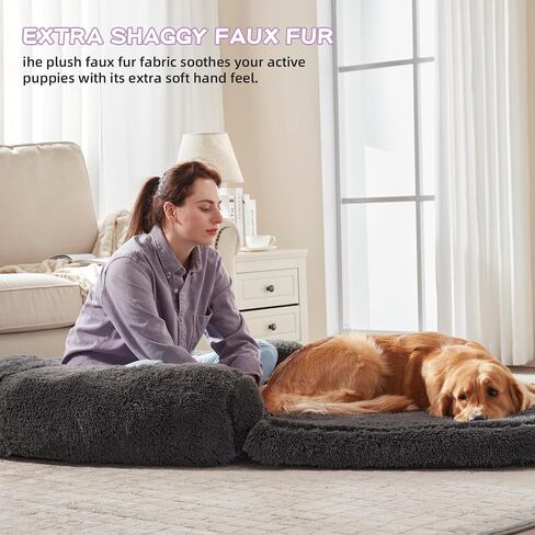 Foldable Man Dog Bed, Orthopedic Memory Foam Man Size Dog Bed, Large pet Bed, Artificial Fur Adult pet Sofa, Gray, 71 "x41 x12“ in Kuwait