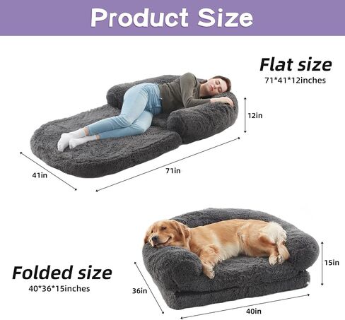 Foldable Man Dog Bed, Orthopedic Memory Foam Man Size Dog Bed, Large pet Bed, Artificial Fur Adult pet Sofa, Gray, 71 "x41 x12“ in Kuwait