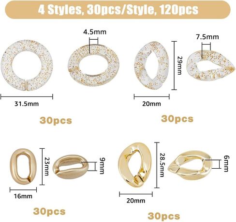 Superfindings 120pcs 4 أنماط ربط حلقات الاكريليك سلسلة ملتوية موصلات الارتباط السريع المفتوح حلقات ربط بلاستيكية شفافة لسوار القلادة ديكور ديكور دييج المجوهرات in Saudi Arabia