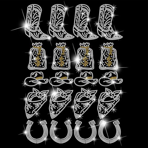 SUPERDANT 20pcs Cowboy Elements Iron on Rhinestones Transfer Cowboy Boots Crystal Heat Transfer Stickers Cowboy Iron on Decals Rhinestone Patches for T-Shirt Clothing Tote Bag DIY Art Craft Gifts in Saudi Arabia