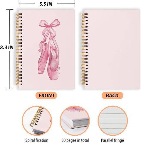 Grace Yonks Pink Notebook for Girls - A5 Spiral Journal مع أحذية الباليه والقوس - هدية مذكرات تغطية ناعمة لطيفة - 5.8 "× 8.3" مع 80 صفحة مؤلف مؤلف من المدرسة للمدرسة ، أو الهدايا (027) in Saudi Arabia