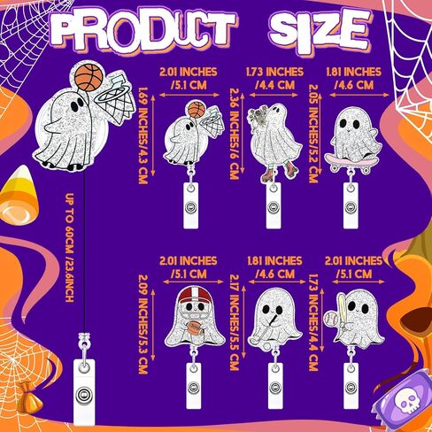 Geyoga 6 PCS Halloween Badge Beends Bookish Ghost Glow in the Dark Funny Reading Hold Spooky Badge Holder Glitter Tage Tag Tag Tage مع هدايا مقطع التمساح لصالح مكتب العطلة الهالوين in Saudi Arabia