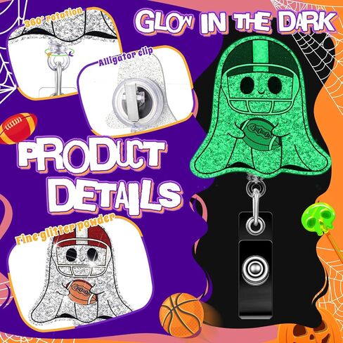 Geyoga 6 PCS Halloween Badge Beends Bookish Ghost Glow in the Dark Funny Reading Hold Spooky Badge Holder Glitter Tage Tag Tag Tage مع هدايا مقطع التمساح لصالح مكتب العطلة الهالوين in Saudi Arabia