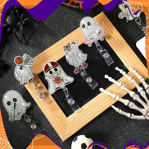 Geyoga 6 PCS Halloween Badge Beends Bookish Ghost Glow in the Dark Funny Reading Hold Spooky Badge Holder Glitter Tage Tag Tag Tage مع هدايا مقطع التمساح لصالح مكتب العطلة الهالوين in Saudi Arabia