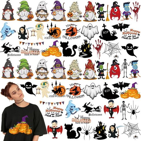 60 Pcs Halloween Iron on Heat Transfer Stickers Halloween Iron on Patches Gnome Pumpkin Ghost Witch Iron on Decals Halloween Iron on Vinyl Designs for T Shirt Pillow Cover DIY in Saudi Arabia