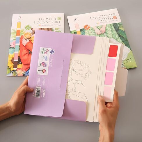 11.41 x 8.26 inch Watercolor Workbook for Adults, Easy Nature Scenes Paint Coloring Book Paint,Water Coloring Book with 4 Floral Drawings 2 Pigment Card and 1 Brush (Flower Cluster) in Saudi Arabia