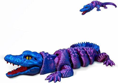 3D Printed Articulated Crocodile - Opening Mouth and Glass Eyes - Flexible Joint Animal Models - Surprise Gifts for Fidget Enthusiasts - Made from PLA - Black and White in Saudi Arabia