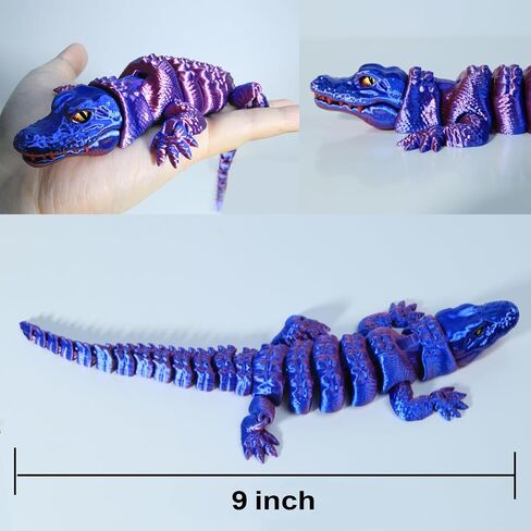 3D Printed Articulated Crocodile - Opening Mouth and Glass Eyes - Flexible Joint Animal Models - Surprise Gifts for Fidget Enthusiasts - Made from PLA - Black and White in Saudi Arabia