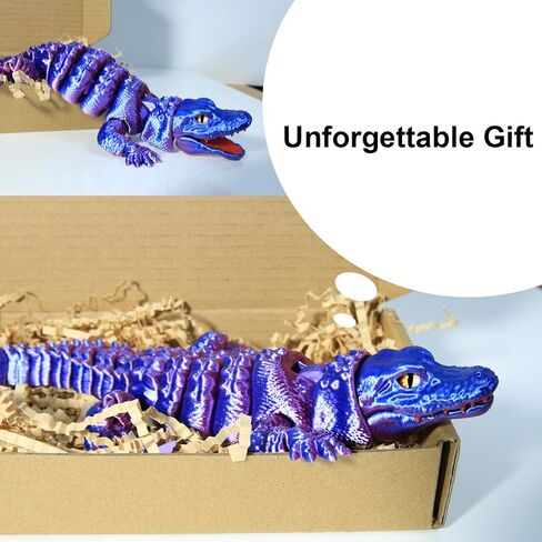 3D Printed Articulated Crocodile - Opening Mouth and Glass Eyes - Flexible Joint Animal Models - Surprise Gifts for Fidget Enthusiasts - Made from PLA - Black and White in Saudi Arabia
