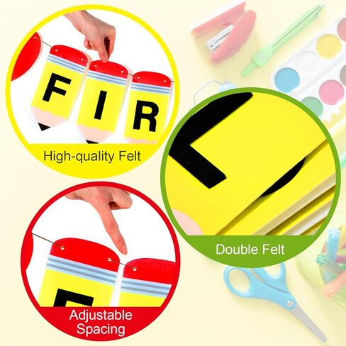 First Day of School Pencil Banner for Back with School Garland Decorations Crayons Pencils Felt Bunting Banners for Classroom Decorations Party Supplies in Saudi Arabia