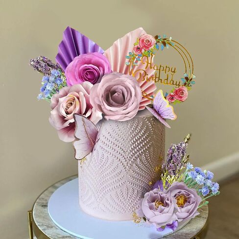17 pcs زهرة كعكة أعلى القبعات بوهو أغطية أعلى الأقطار الفراشة كعكة الفراشة مع الورود الاصطناعية الاصطناعية الأوكالبتوس والفراشات لحفل عيد ميلاد لحفل الزفاف مستلزمات استحمام الطفل (الوردي الفاتح) in Kuwait