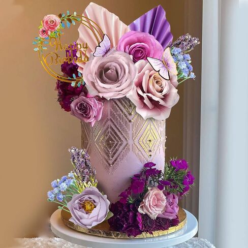 17 pcs زهرة كعكة أعلى القبعات بوهو أغطية أعلى الأقطار الفراشة كعكة الفراشة مع الورود الاصطناعية الاصطناعية الأوكالبتوس والفراشات لحفل عيد ميلاد لحفل الزفاف مستلزمات استحمام الطفل (الوردي الفاتح) in Kuwait
