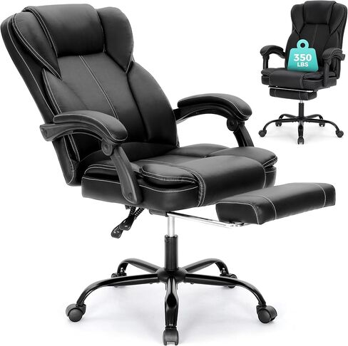 ALPHA HOME Ergonomic Office Chair with footrest, Big and Tall Executive Office Chair with Padded Flip-up Arms&Backrest, 155° Reclining, PU Leather, Great for Home, Office, Studio&Game Room in Kuwait