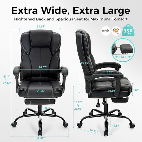ALPHA HOME Ergonomic Office Chair with footrest, Big and Tall Executive Office Chair with Padded Flip-up Arms&Backrest, 155° Reclining, PU Leather, Great for Home, Office, Studio&Game Room in Kuwait
