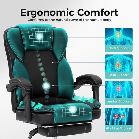 ALPHA HOME Ergonomic Office Chair with footrest, Big and Tall Executive Office Chair with Padded Flip-up Arms&Backrest, 155° Reclining, PU Leather, Great for Home, Office, Studio&Game Room in Kuwait