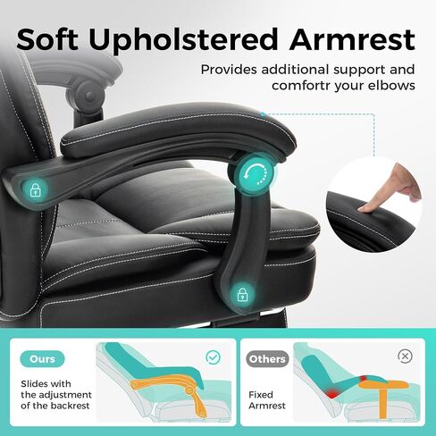 ALPHA HOME Ergonomic Office Chair with footrest, Big and Tall Executive Office Chair with Padded Flip-up Arms&Backrest, 155° Reclining, PU Leather, Great for Home, Office, Studio&Game Room in Kuwait