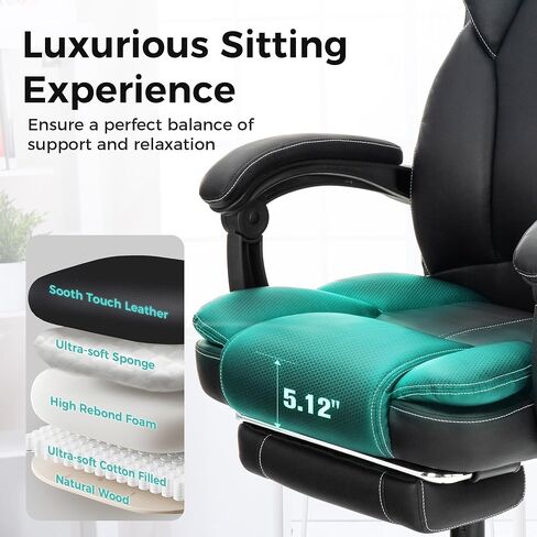 ALPHA HOME Ergonomic Office Chair with footrest, Big and Tall Executive Office Chair with Padded Flip-up Arms&Backrest, 155° Reclining, PU Leather, Great for Home, Office, Studio&Game Room in Kuwait