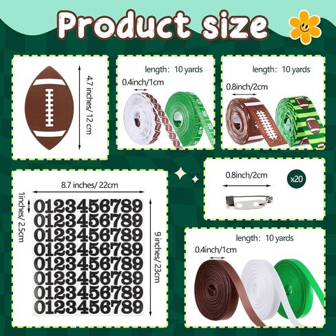 20 Sets Homecoming Mum Pin Kit with 7 Football Cheer Ribbons 20 Cardboard Discs 2 Number Stickers 0-9 22 Brooch Clasp Pins for Football Corsage Team Spirit Homecoming Dancing Favors in Saudi Arabia