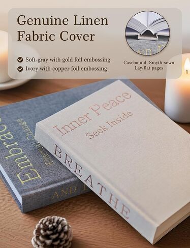 Real Pages Decorative Books Genuine Linen Gold Copper Foiling Engraved Books for Aesthetic Decoration Home Decor Bookshelf Coffee Table Bedside Table Mantle Decor, Set of 2 Faux/Fake Books in Saudi Arabia