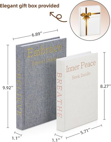 Real Pages Decorative Books Genuine Linen Gold Copper Foiling Engraved Books for Aesthetic Decoration Home Decor Bookshelf Coffee Table Bedside Table Mantle Decor, Set of 2 Faux/Fake Books in Saudi Arabia