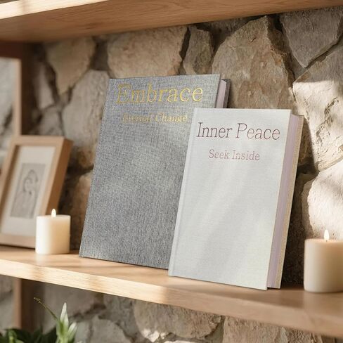 Real Pages Decorative Books Genuine Linen Gold Copper Foiling Engraved Books for Aesthetic Decoration Home Decor Bookshelf Coffee Table Bedside Table Mantle Decor, Set of 2 Faux/Fake Books in Saudi Arabia
