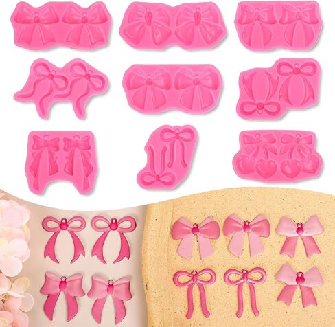 9 Pairs Bow Earring Resin Molds with 40 Pcs Earring Hook Coquette Bowtie Cherry Dangle Earrings Silicone Mould for Women Pendant DIY Crafts in Saudi Arabia