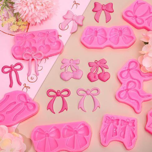 9 Pairs Bow Earring Resin Molds with 40 Pcs Earring Hook Coquette Bowtie Cherry Dangle Earrings Silicone Mould for Women Pendant DIY Crafts in Saudi Arabia