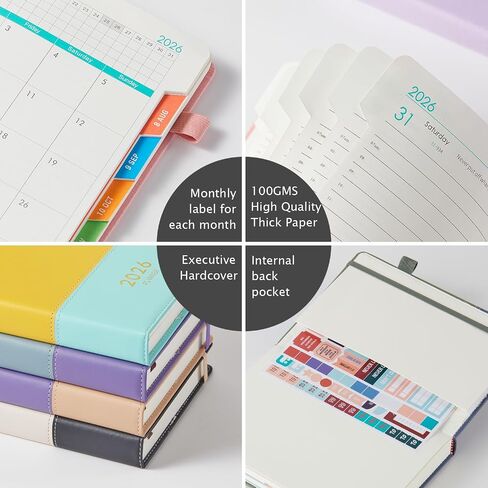 Daily Planner 2026, Planner Calendar Jan 2026 - Dec 2026 with Monthly Tabs, 5.7'' X 8.4'', 365 One Page Per Day Planner with Hourly Schedule, Leather Cover, Inner Pocket, Stickers, for Women/Men in Saudi Arabia