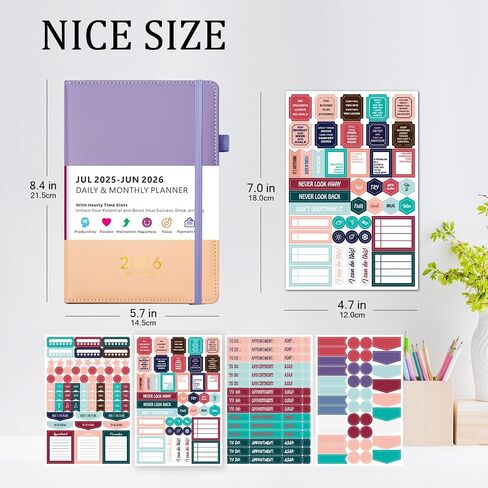 Daily Planner 2026, Planner Calendar Jan 2026 - Dec 2026 with Monthly Tabs, 5.7'' X 8.4'', 365 One Page Per Day Planner with Hourly Schedule, Leather Cover, Inner Pocket, Stickers, for Women/Men in Saudi Arabia